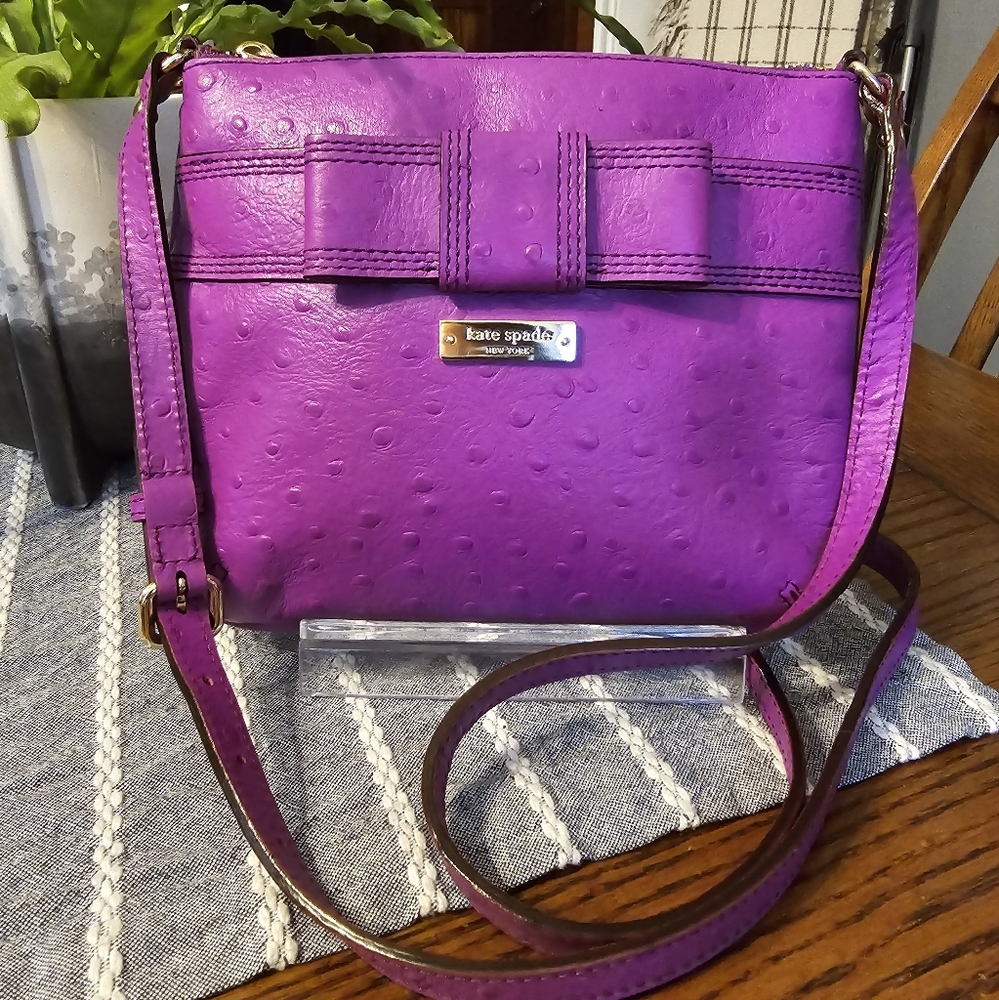 Kate Spade NY Rose Avenue Tinely Ostrich Purple Leather Crossbody Bag in…